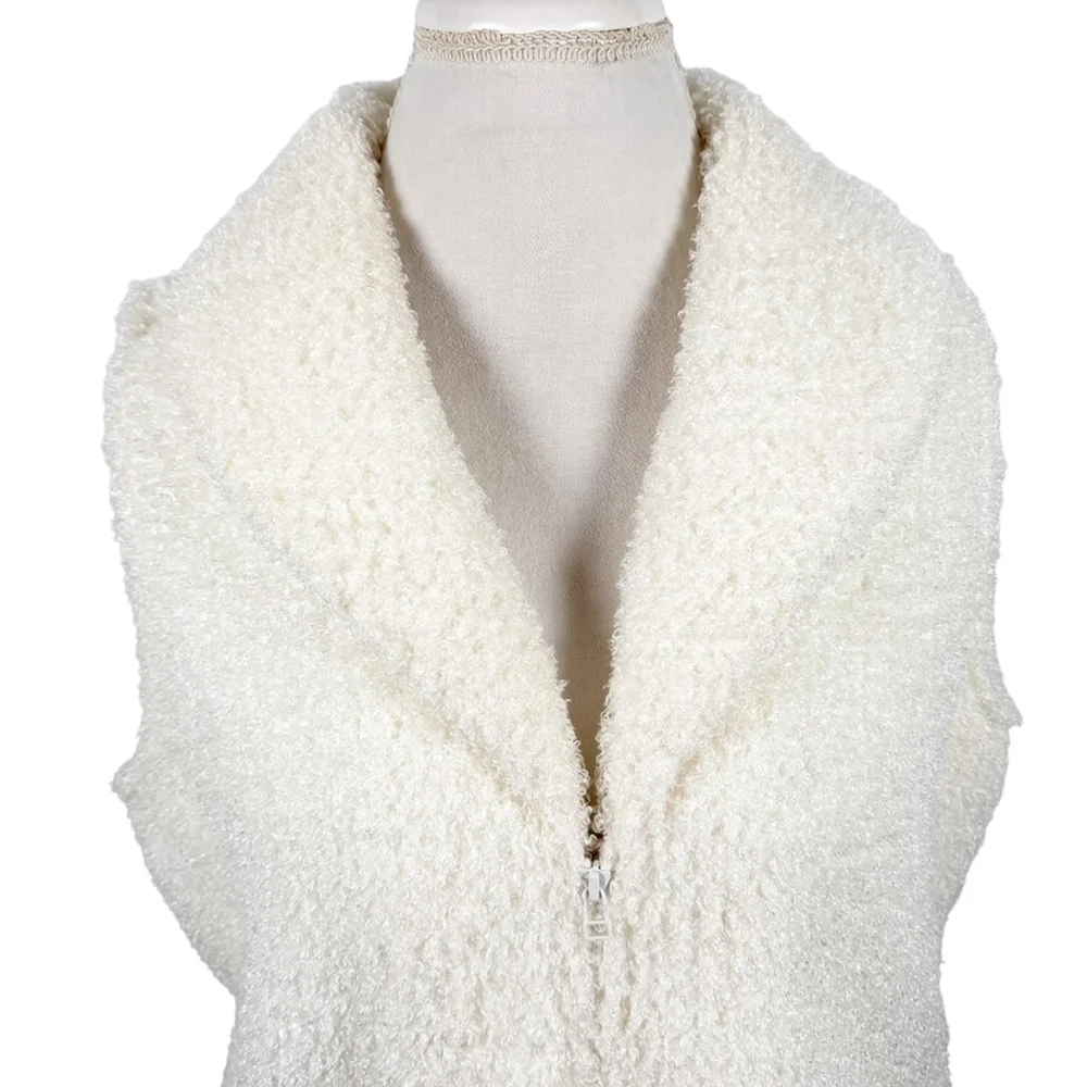J. Jill Sherpa Vest Cream Ivory Teddy Fleece Full Zip Cozy Chic Jacket Size L